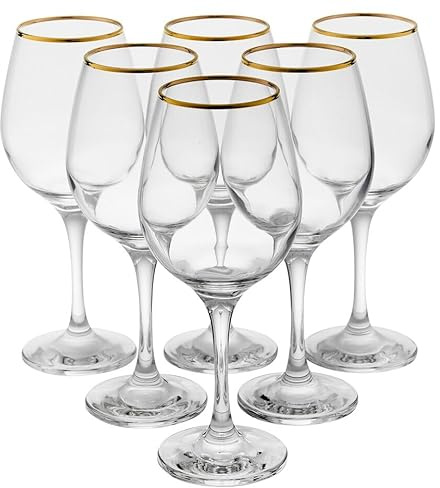 Queensway Home & Dining Set of 6/12 Pcs Amber Gold Rimmed Wine Glass Drinking Glasses Sets Gift Boxed 460/365/295ml