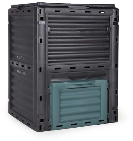 Wiltec Compostiera da 300 litri 61 x 61 x 82 cm, compostiera da giardino in plastica per rifiuti organici, con coperchio e sportello inferiore per lo svuotamento