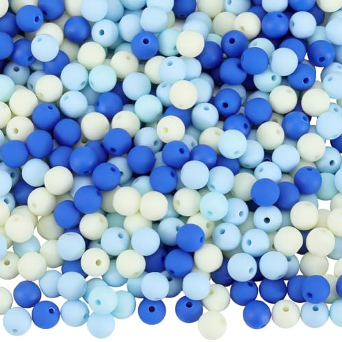 SOFPLATE 1 boîte de 500 Perles en Acrylique Givrées de 8mm Bleu Mat Petite Boule Ronde Opaque Imitation Caoutchouc Silicone Perle D'Espacement Lisse et Ample pour la Fabrication de Bijoux Bracelet Co