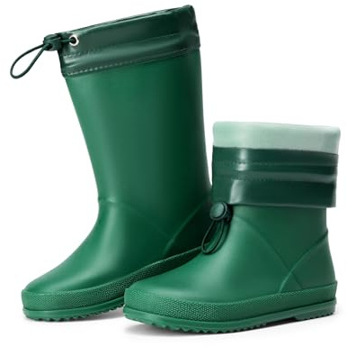 DREAM PAIRS Botas de lluvia para niños Botas de goma con cordón ajustable que evita la entrada de agua Antideslizantes y ligeras resistentes al desgaste Botas para niños y niñas, verde oscuro, 35 EU