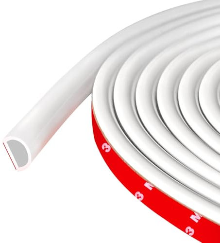 Weather Stripping Door Seal Self Adhesive Weather Strip Silicone D Shaped Sealing Strip for Door/Window Frame, 6m Length, White Color (9mm W × 8mm T)