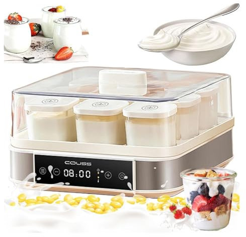 XGHDPBM Yogurtera automática, 9 tarros de Cristal de 170 ml, máquina de fermentación de Yogur Digital con Control de Temperatura y Tiempo Ajustable, for Yogur, natto, Vino de arroz, hogar