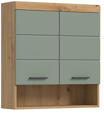 xonox.home - Hängeschrank Scout 74x79x24 cm in Artisan Eiche und Salbei - Hängeschrank Wandschrank Schrank Badmöbel - einfache Montage nordisches Design robust und langlebig stabile Konstruktion