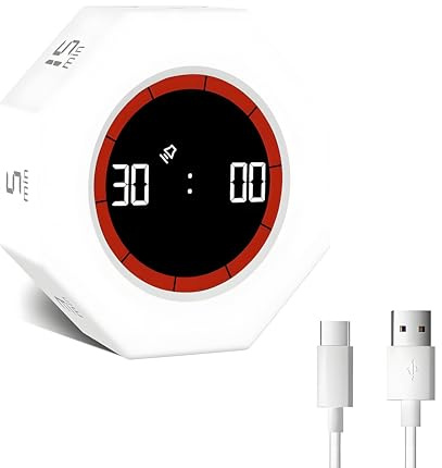Temporizador Cube Timer,Temporizador de Giro por Gravedad, Pomodoro Timer con Pantalla Led,Cuenta Regresiva de 1-3-5-15-30-60-90 Minutos para Estudio, Oficina, Cocina, Escritorio-Blanco