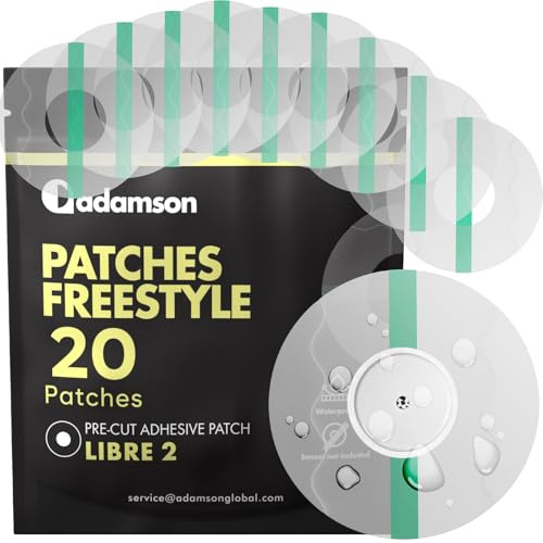 Parches para Sensor Freestyle Libre 2, sin Adhesivo Central y 20 Uds | Resistente al Agua para Nadar o Ducharte, Transpirable, No Irritante con Piel Sensible, Casi Invisible, Uso Deportivo