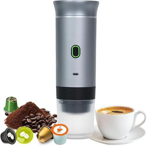 Bostar Machine à café portable, 3 en 1, machine à expresso électrique portable, chauffage rapide, compatible avec les petites capsules de café moulu (gris)