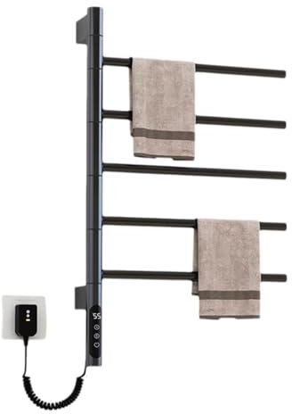 Generico Scaldasalviette Girevole,Nuovo scaldasalviette Elettrico a LED da 85 W, scaldasalviette a Parete Girevole a 180° con 5 Barre e Timer for Bagno, saloni,Spa(Black)