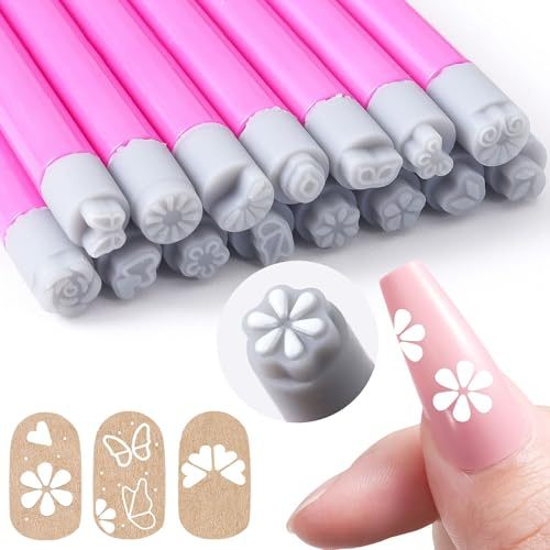 QSLKI 15PCS Stück Gepanzerte Nagel Stempel Stift Set, Präzision Nagel Design Werkzeug, Abnehmbare Stift Nagel Blume Stempel Stift, DIY Multifunktion Nagel Stempel Kit mit Verschiedenen Mustern