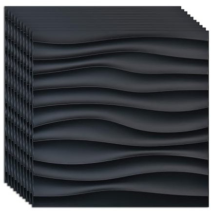 Beswitory 40PCS Black 3D Wall Panels, 8mm Thick, Wave Texture, Decorative for Walls Waterproof Wall Sticker Soft Foam Panels Original Wood Grain Panelling Ceiling Tiles 30 x 30cm