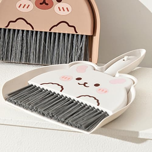 Mini -Besen und Staubpaner Set Compact Handheld Cleaning Combo für Schreibtisch, Auto und Kleine Räume, Leichter PP -Kunststoff mit Sicheren Speicherklammern (Kaninchen)