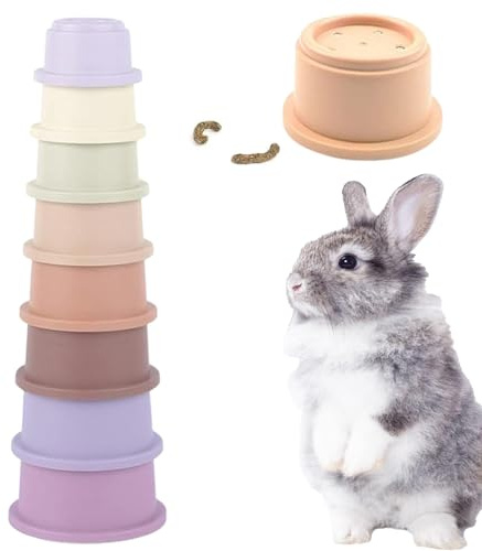 Copas de enriquecimiento del Conejo – 8 Unidades Implable Bunny Toys, Copas anidadas Reutilizables | Trata el ocultando, el Material de Paja de Trigo masticable, el Juego de Juegos para
