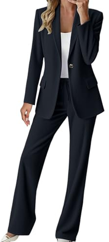 Richymfa Tailleur Donna Due Pezzi Curvy Elegante Completo da Donna Slim Fit Business Completa Tinta Unita Giacche da Abito Blazer Taglie Forti Autunno Invernale
