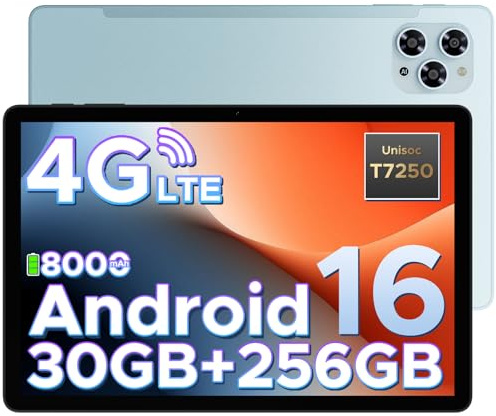 Tab G6 Android 16 Tablet 11 Zoll, 30GB RAM + 256GB ROM Tablet mit SIM Card Slot, 90Hz Display, Unisoc T7250 8000mAh Akku Tablets PC, Widevine L1, 13MP, 4G LTE, 3,5mm Audio/5G WiFi/Face ID/GPS