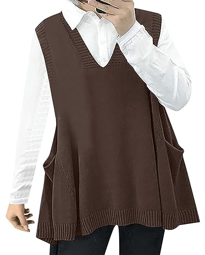 Gilet Damen Pullover Kurz Strickpullunder Ärmellos Strickpullover Kurzarm Damenweste Westen Ärmellose Weste Jacke Vest Herbst Trachtengilet Dame Große Größen Strickshirt Lang Bluse