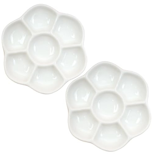Syglawnd Hermit Crab Food Bowl, Hermit Crab Food Dish, 2Pcs Ceramic & Water Bowl with 7 Compartments 3.5 Inch Aquarium Accessories for Snail Gecko Lizard Pet