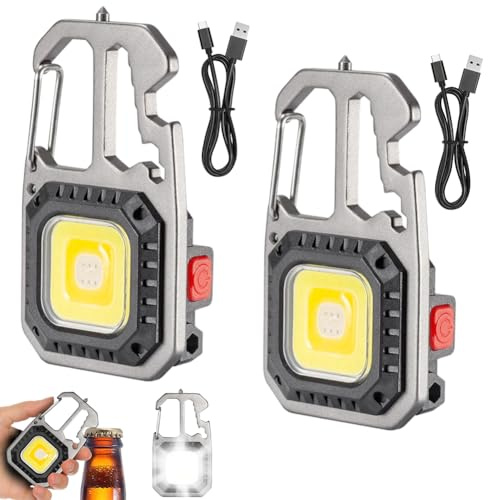 Umllpet Mini torcia a LED, 2 pezzi, con moschettone, mini faretto LED, lampada da campeggio ricaricabile, con 4 modalità di luce, mini luci di ispezione per campeggio, riparazione, emergenza