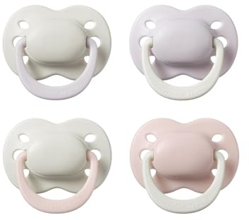 Tommee Tippee Chupete Recién Nacido, 0-2 meses, Pack de 4, Tetina ortodóntica, Orificios adicionales, Tamaño pequeño, Silicona 100% sin BPA, Ciruela claro y Algodón de azúcar