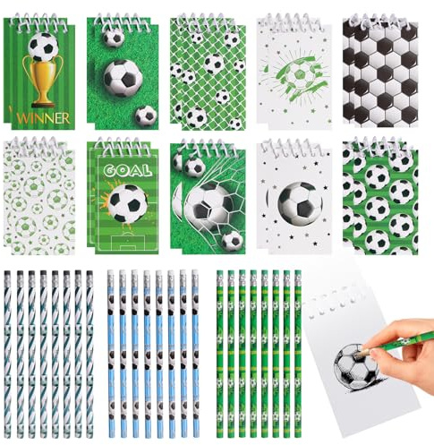 Trukafie Fussball Mitgebsel 20 Stück Mini Notizbuch Notizblock mit 24 Fußball Bleistifte für Jungen Mädchen Fußbal Geburtstag Party Klassenzimmer Party Mitgebsel Schreibwaren Set
