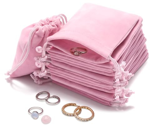 SZMK 20 PCS Bolsas de Terciopelo 7 X 9 CM,Bolsitas Regalo para Joyas con Cordón,Saquitos de Tela para Regalos,Bolsas de Joyería,Bolsa de Caramelos para Cumpleaños para Fiestas, San Valentín - Rosa