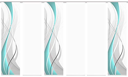 wohnfuehlidee 6er-Set Flächenvorhang, Deko Blickdicht, WuXi, Höhe 245 cm, 3X Dessin / 2X Uni Blickdicht / 1x Uni transparent, Fb. Petrol/weiß