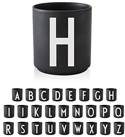 Design Letters Buchstaben Tasse Personalisiert (A-Z) | Kaffeebecher Porzellan Schwarz | Geburtstagsgeschenk, Personalisierte Geschenke | Geschenke für Frauen, Männer| Initialen Tasse | Teetasse 250Ml