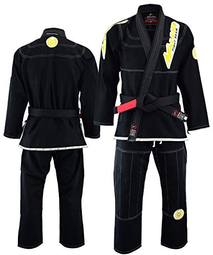Malino Professionale Brasiliano Jiu Jitsu Gi Suit Nero BJJ Uniforme Perla Tessuto Cotone 450 Gsm, Pantaloni 10 Oz Ripstop Formato A4, Nero