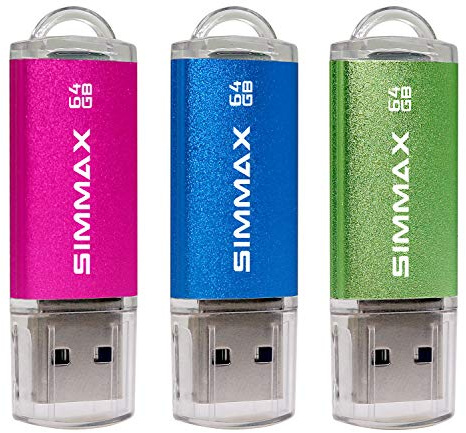 SIMMAX USB Sticks 3 Stück 64GB USB-Flash-Laufwerk High Speed USB 2.0 Speicherstick (64GB Rosa Blau Grün)
