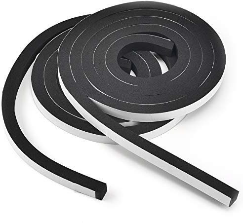 TamBee Weather Stripping Foam Tape 12mm Wide X 12mm Thick, High Density Foam Seal Tape Weatherstrip Insulation Foam Rubber Seal Strip Draught Excluder Tape, Total 4m Long (2 Rolls of 2m Long Each)