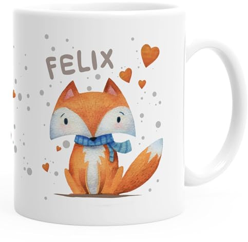 SpecialMe® Namenstasse für Kinder personalisierte Kaffee-Tasse mit Namen Fuchs Motiv Weiss Keramik-Tasse