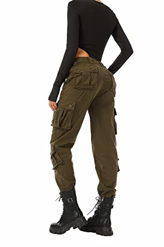 Women's Cotton Casual Military Army Cargo Combat Work Pants with 8 Pocket Brown US 18