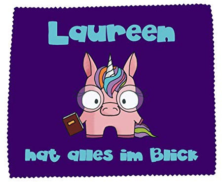 Farbwuselei Brillenputztuch Miezo Einhorn lila hat Alles im Blick Name individuell originell Geschenk personalisierbar