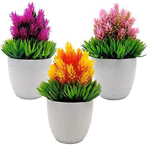 Aisamco 3 Pack Mini Potted Plants White Pots Hops Flower | Fake Plastic Shrubs, Fresh Green Grass, Faux Hops, Desktop Decor, Home Office Shelf, Small Space Accent, Indoor Ornamental