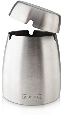 Solidhome XL Aschenbecher für Drinnen und Draussen. Aschenbecher mit Deckel aus Edelstahl für Garten und Innenbereich.