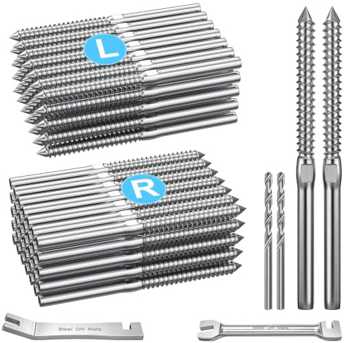 Steel DN Mate 100 Pack T316 Stainless Steel Right&Left Handed Thread Swage Lag Screws for Wood Post of 1/8 Steel Cable Railing Kit, Cable Railing Hardware, DIY Deck Railings, Wrench Include-DM50