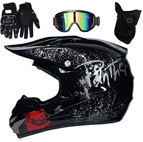 UIGJIOG Motocross Helm mit Brillen Maske Handschuhe, Herren Damen Motorrad-Helm Off-Road Downhill-Enduro-Helm-ATV-MTB-BMX Dirt Bikes Quad Motorräder Full-Face Schutz-Helm