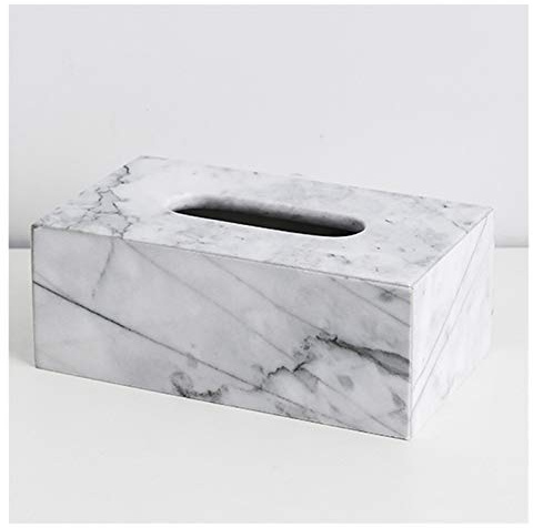 DUNAKE Marmor Taschentuchbox,Taschentuchbox Taschentuchspender Kosmetiktücher Box hochwertige Qualität aus Naturmarmor,Creative Marmor Textur Taschentuchbox (Color : White, Size : Rectangle)