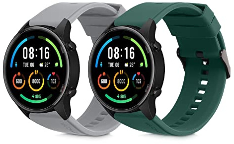 kwmobile Straps Compatible with Xiaomi Watch S4/S4 Sport/S3/S2/Watch S1 Active/Redmi Watch 5 Active Straps - 2x Replacement Silicone Watch Bands - Smartwatch or Fitness Tracker - Grey/Dark Green