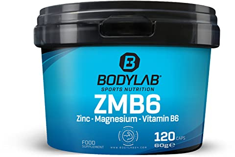 Bodylab24 ZMB6 120 Kapseln, mit den Mineralstoffen Zink, Magnesium, Vitamin B5, B6 & Vitamin D, ideal als Zusatzsupplement in intensiven Trainingsphasen