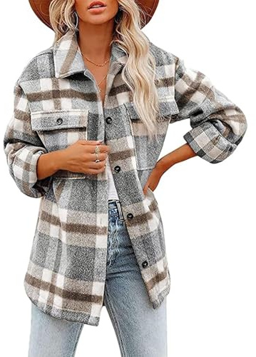 Sawmew Flanellskjorta Dam Rutig Flanellskjorta Damjacka Oversize Coat Lumberjack Skjorta Rutig Varm Långärmad Skjorta Vårvinter Flanell Långtopp Långärmad blus Lös skjorta Topp