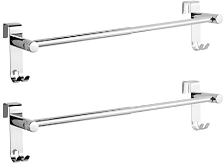 EMKE Retractable Towel Rail, Bathroom Over the Door Hanging Towel Rack with Hooks, Stainless Steel Sink Towel Holder with Adjustable Length, Radiator Towel Rail (2 Packs, Chrome)