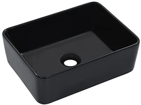 Waschbecken Rechteckig Aufsatzwaschbecken für das Badezimmer und Gäste-WC, Waschschale ohne Hahnloch und ohne Überlauf, Aufsatzbecken Handwaschbecken, 40 x 30 x 13 cm Schwarz