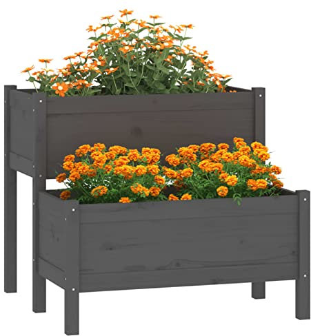 Keketa Jardinera gris 84,5 x 84 x 75 cm de madera maciza de pino, jardinera, jardinera de exterior, jardinera de madera, jardinera de balcón, macetas de exterior