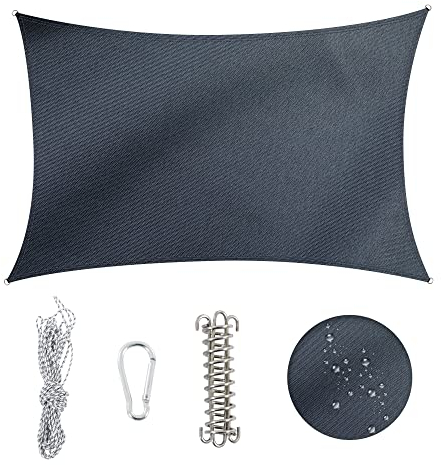 Duhome Sonnensegel Wasserdicht 3x4m, Sonnenschutz Wetterbeständig Rechteck UV-Schutz inkl Befestigungsseile für Terrasse Balkon Garten Im Freien, Anthrazit