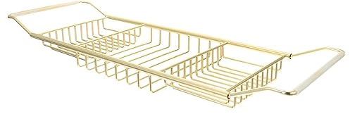 PRETYZOOM Stainless Steel Badewannenablage Verstellbares Badewannenregal Multifunktionale Halterung Für Handy Tücher Und Seifen Für Entspannende Badeerlebnisse Goldfarbe