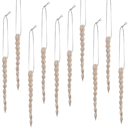 Boao 30 Pieces Plastic Icicle Twisted Plastic Icicle Christmas Ornaments Icicle Decoration Christmas Tree and Holiday Xmas Party Wedding Hanging (Champagne Gold,5.12 Inch)