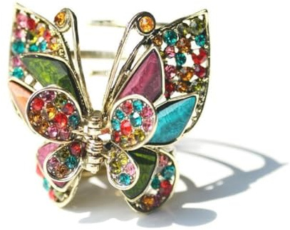 Vintage Butterfly Hair Clip with Diamond Resin - Colorful Shark Claw Barrette, Strong Hold Fashion Accessory for Women