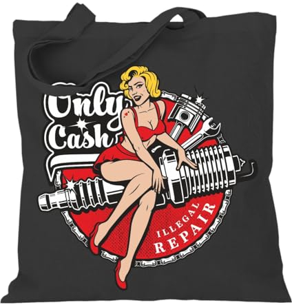 Stoffbeutel Baumwolltasche Jutebeutel Lange Henkel only Cash illegal Repair