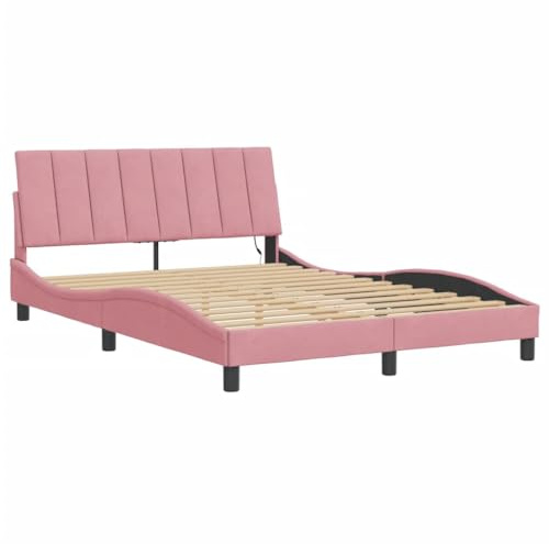 vidaXL Bettgestell mit LED ohne Matratze Hanko Rosa 120x200 cm Samt