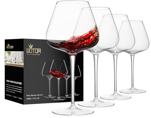 WOTOR Set di calici da vino rosso da 4-708,7 g, grandi bicchieri da vino bordeaux con stelo lungo, bicchieri da vino in cristallo soffiato a mano, leggeri, ultrasottili, senza piombo, confezione