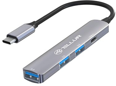 Tellur Hub USB-C 3.1 4 en 1, 2 USB 2.0 + 1 USB-C + 1 USB 3.0, Aluminio, Gris